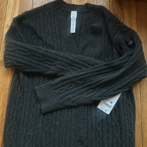 Alo Yoga Black Cable Knit Winter Bliss Cardigan - Picture 4 of 5